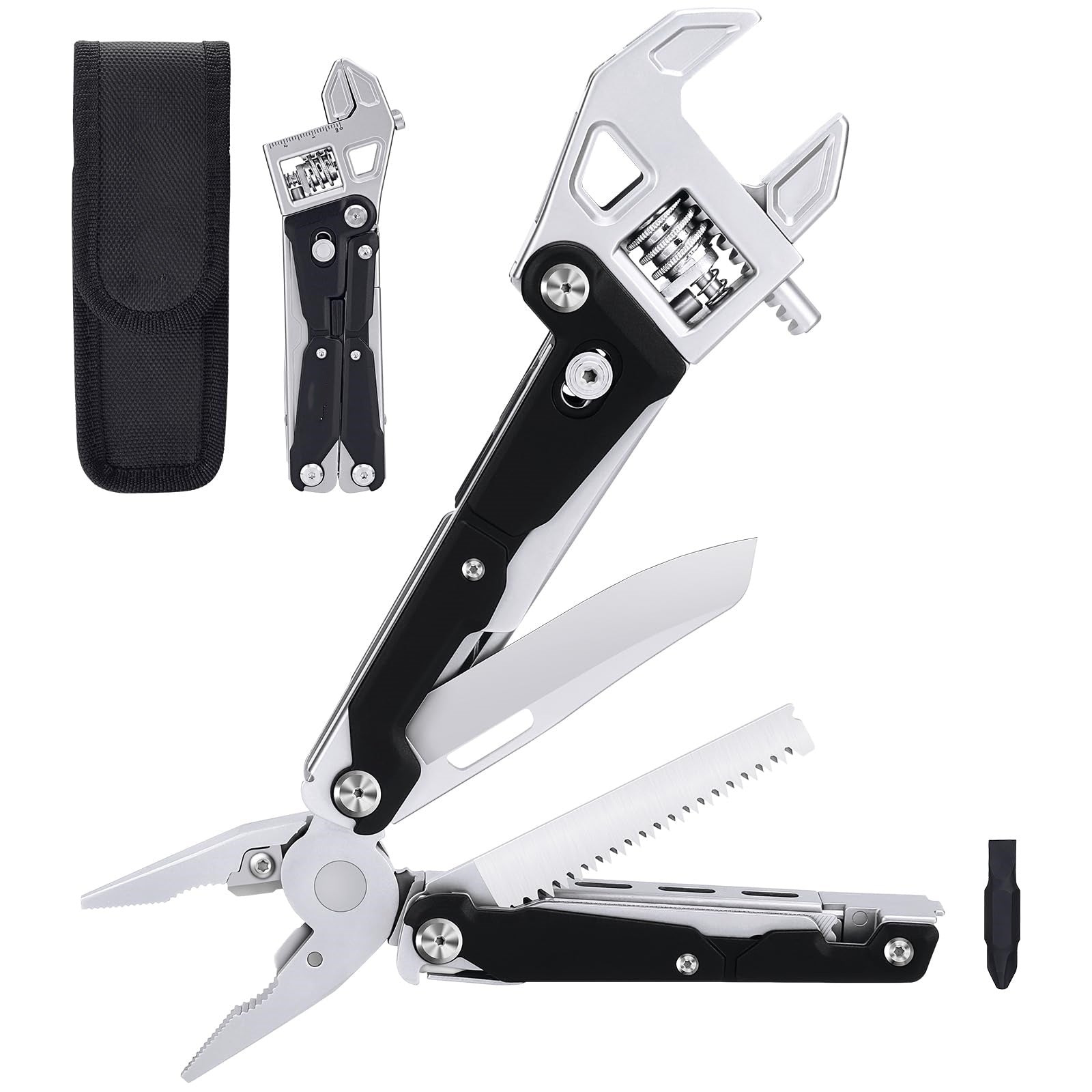 Adjustable Ratchet Multi-Tool with Pliers, Knife, Saw, and Screwdriver
