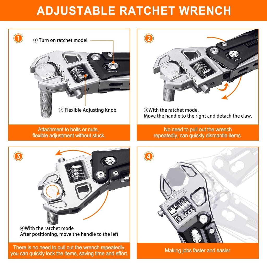 Adjustable Ratchet Multi-Tool with Pliers, Knife, Saw, and Screwdriver