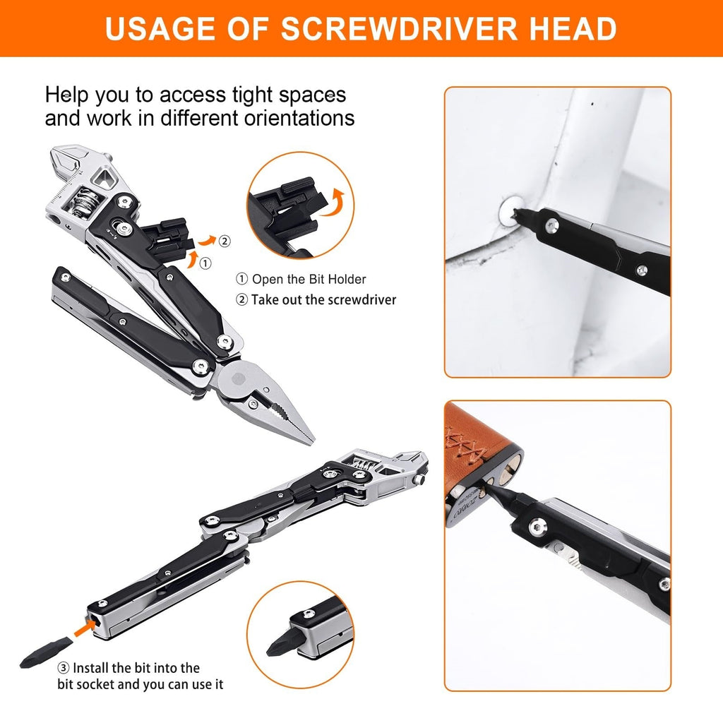 Adjustable Ratchet Multi-Tool with Pliers, Knife, Saw, and Screwdriver