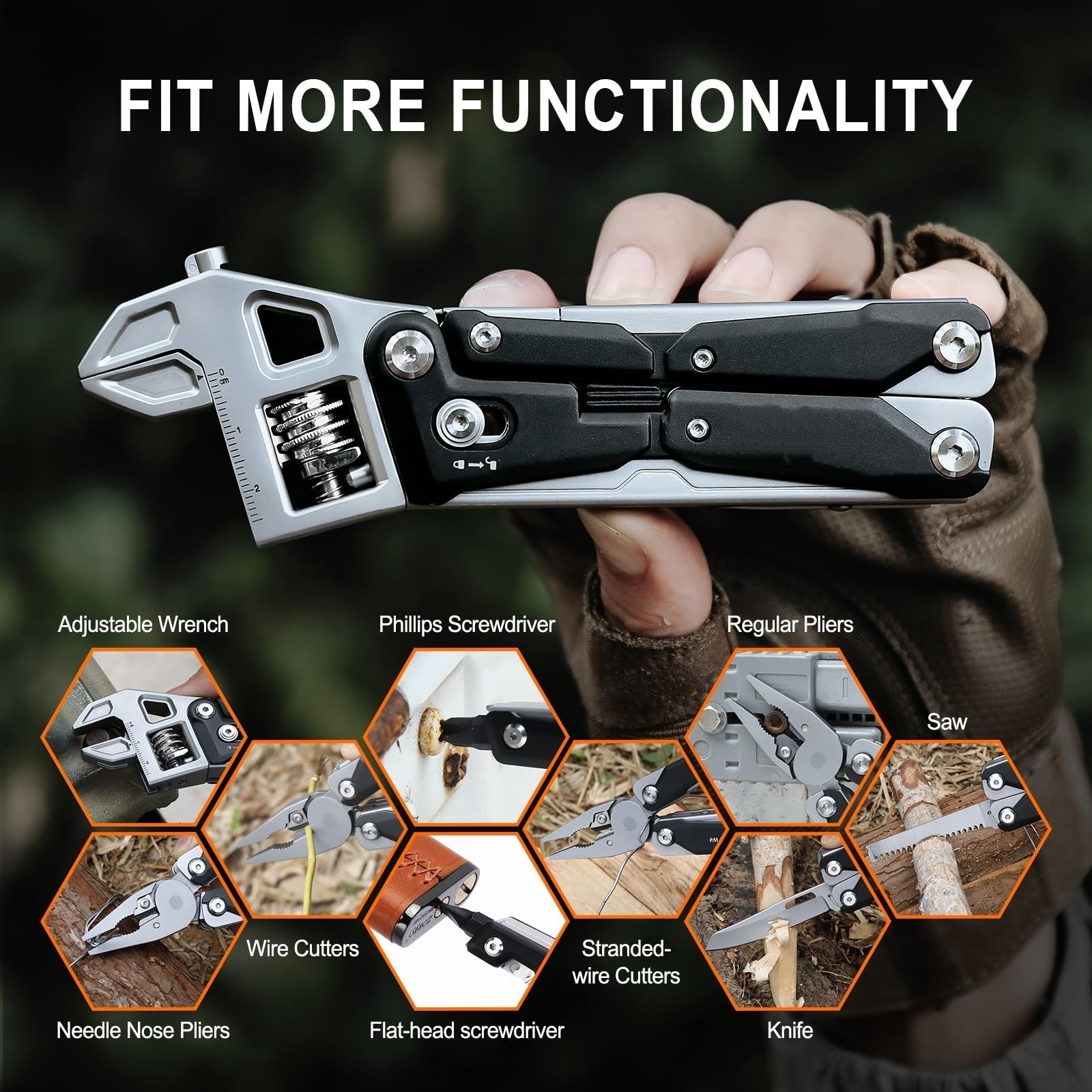 Adjustable Ratchet Multi-Tool with Pliers, Knife, Saw, and Screwdriver