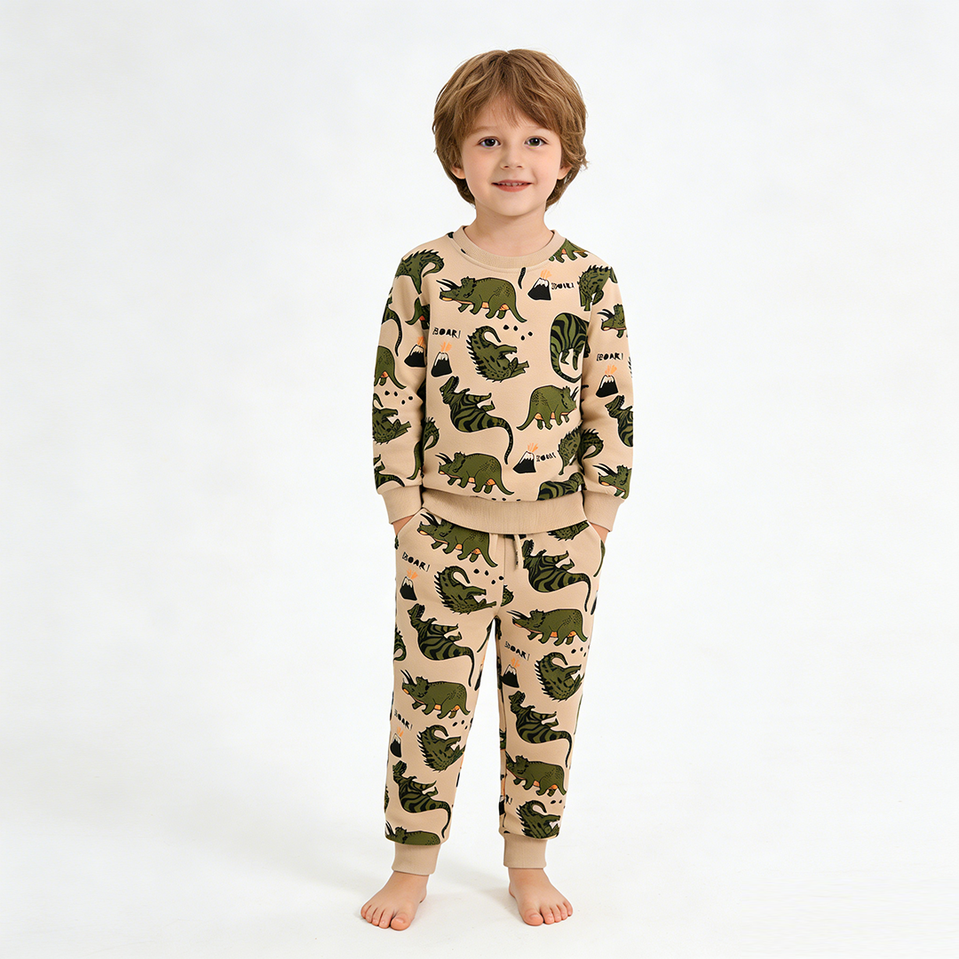 Nieuw🔥 Biologisch Katoen Kindersweatshirt-set Dinosaurus - Trendy Toddler-outfit 2026