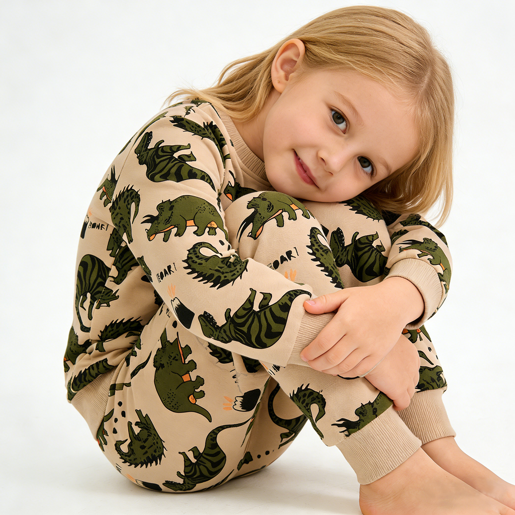Nieuw🔥 Biologisch Katoen Kindersweatshirt-set Dinosaurus - Trendy Toddler-outfit 2026