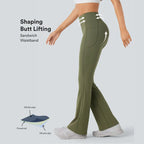 High-Rise Flare Pants with Pleated Hips, Tummy Control, and Side Pockets