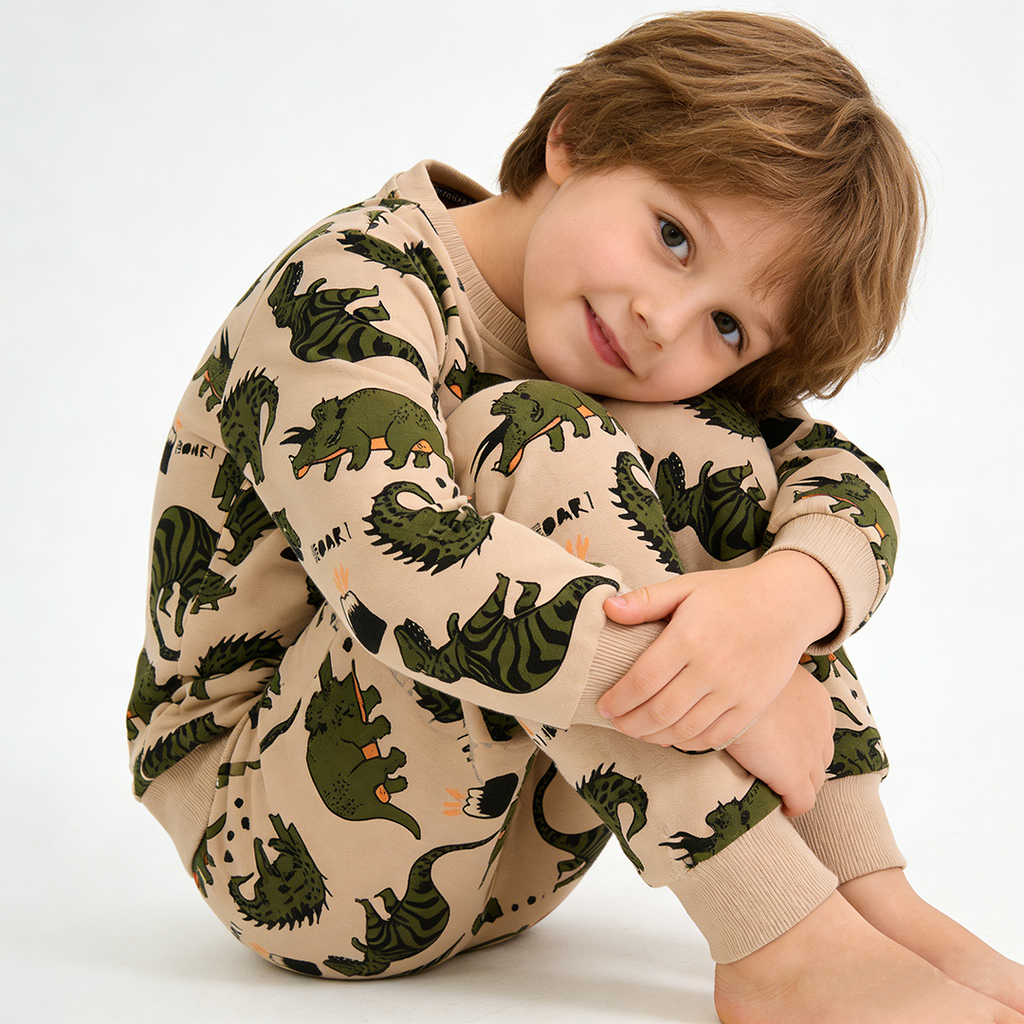 Nieuw🔥 Biologisch Katoen Kindersweatshirt-set Dinosaurus - Trendy Toddler-outfit 2026