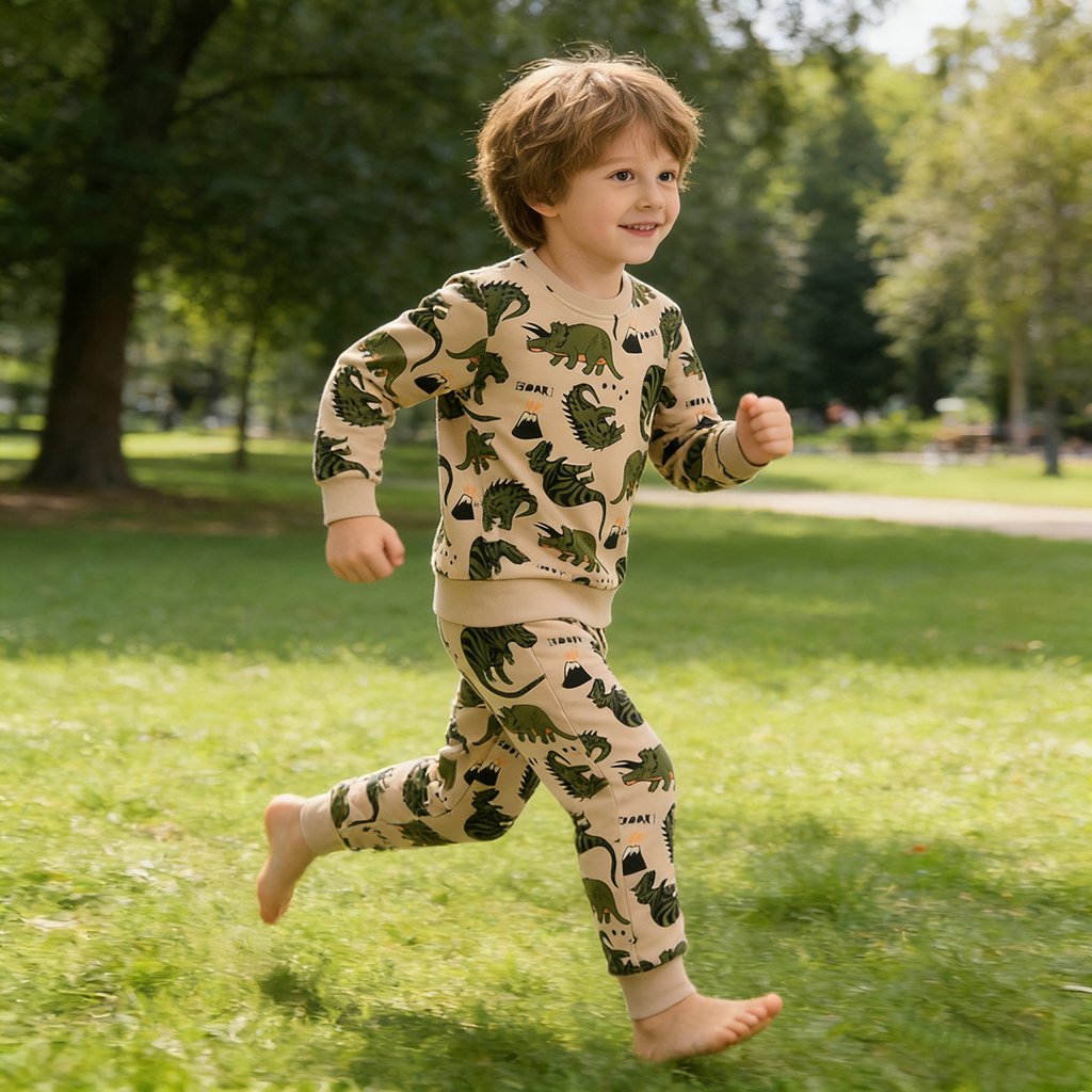 Nieuw🔥 Biologisch Katoen Kindersweatshirt-set Dinosaurus - Trendy Toddler-outfit 2026