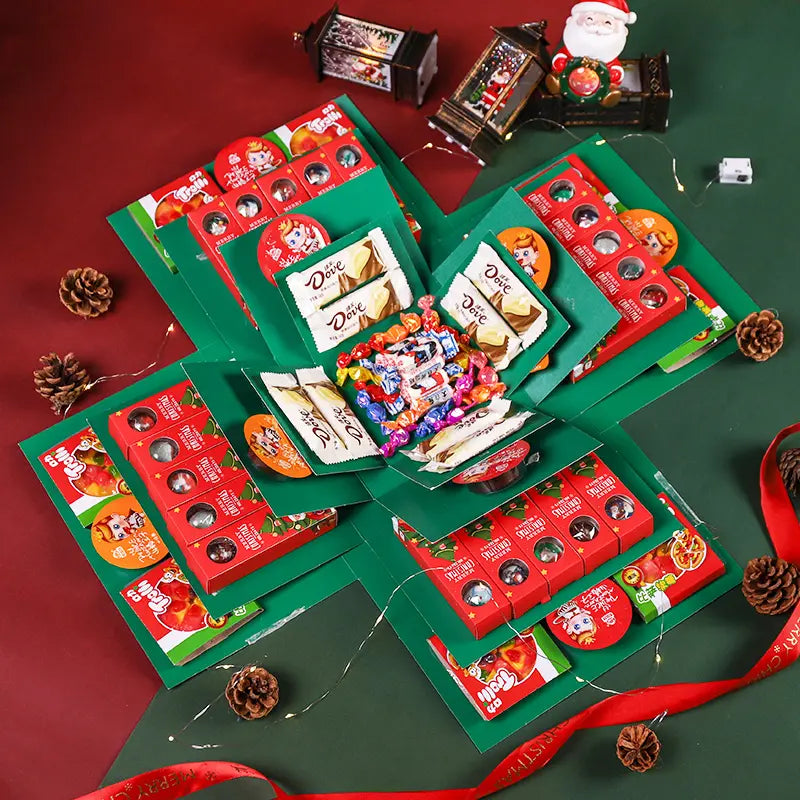 4-Story Surprise Explosion Gift Box with Ribbon, Multi-Pocket Snack & Candy Storage