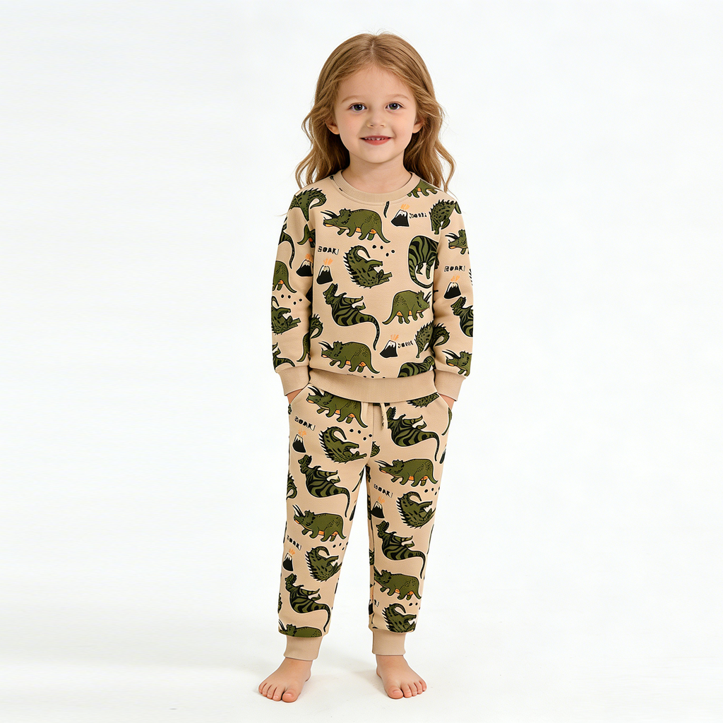 Nieuw🔥 Biologisch Katoen Kindersweatshirt-set Dinosaurus - Trendy Toddler-outfit 2026