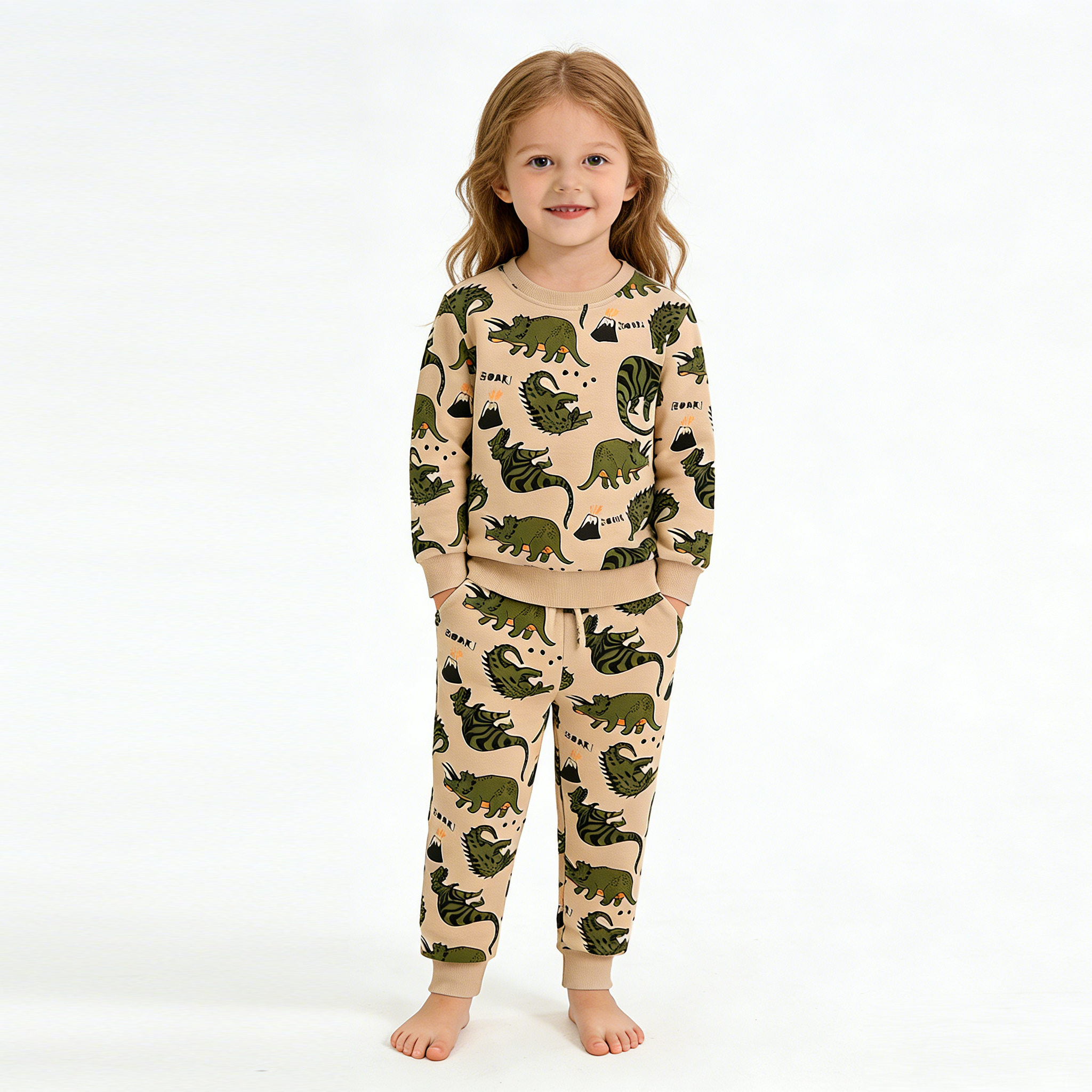 Nieuw🔥 Biologisch Katoen Kindersweatshirt-set Dinosaurus - Trendy Toddler-outfit 2026