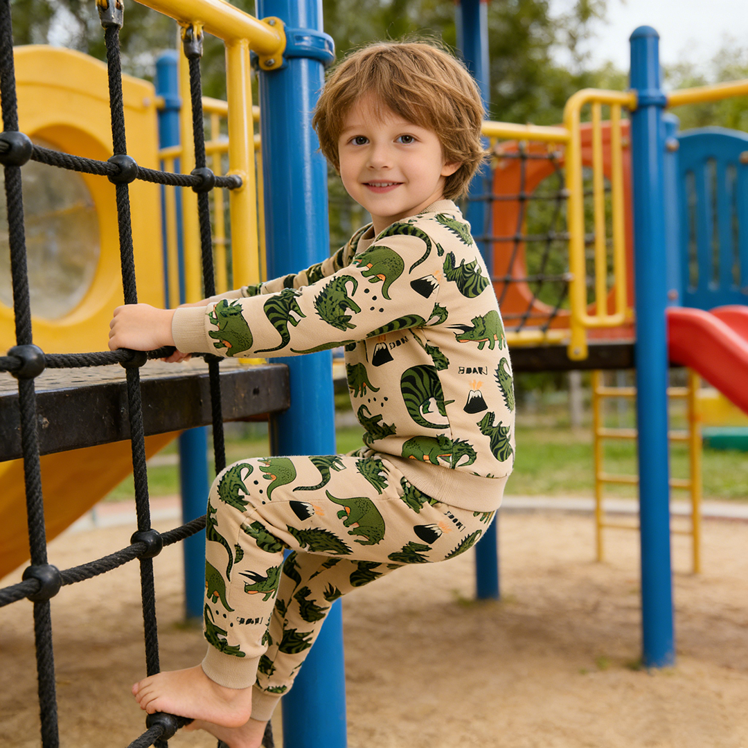 Nieuw🔥 Biologisch Katoen Kindersweatshirt-set Dinosaurus - Trendy Toddler-outfit 2026