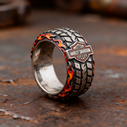 Handmade 925 Sterling Silver Flame Motorcycle Tire Rings