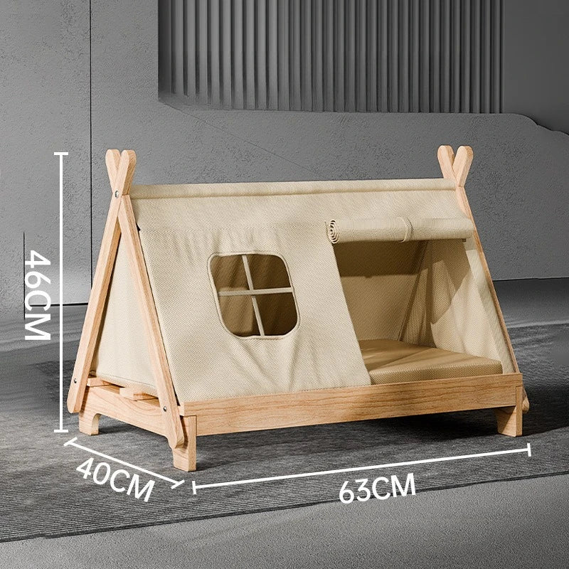 Cat Bed with Window Wooden Cat Tent