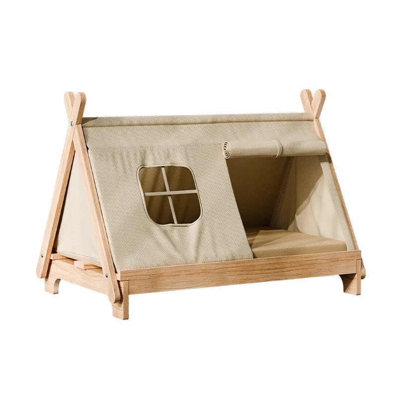 Cat Bed with Window Wooden Cat Tent