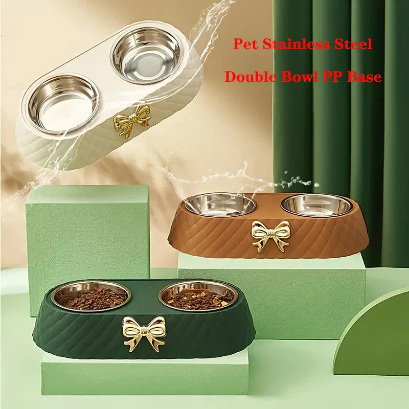 Pet Bow-tie Food Bowl Stainless Steel