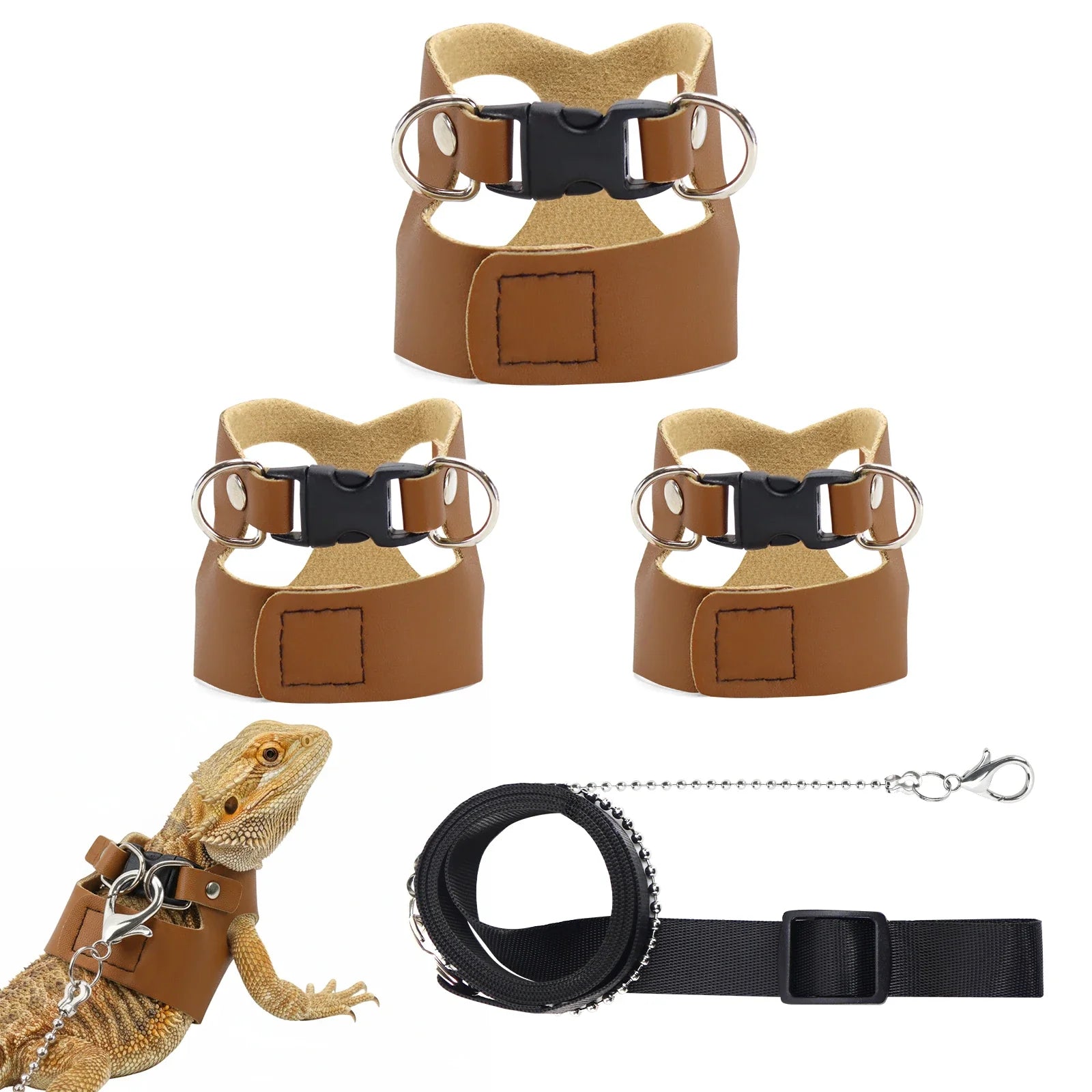 6.5FT Leash with 3 Adjustable Soft Harnesses for small pets