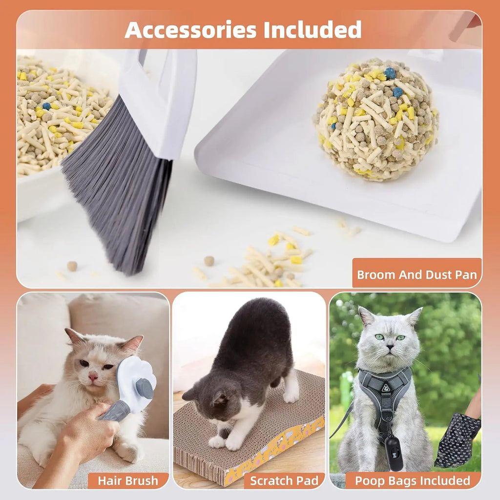 Stainless steel litter box with lid, extra-large enclosed kitty litter pan, equipped with steps and a litter scoop,