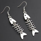 Fashion Handmade Simple Design Antique Silver Color Fish Bone Earrings