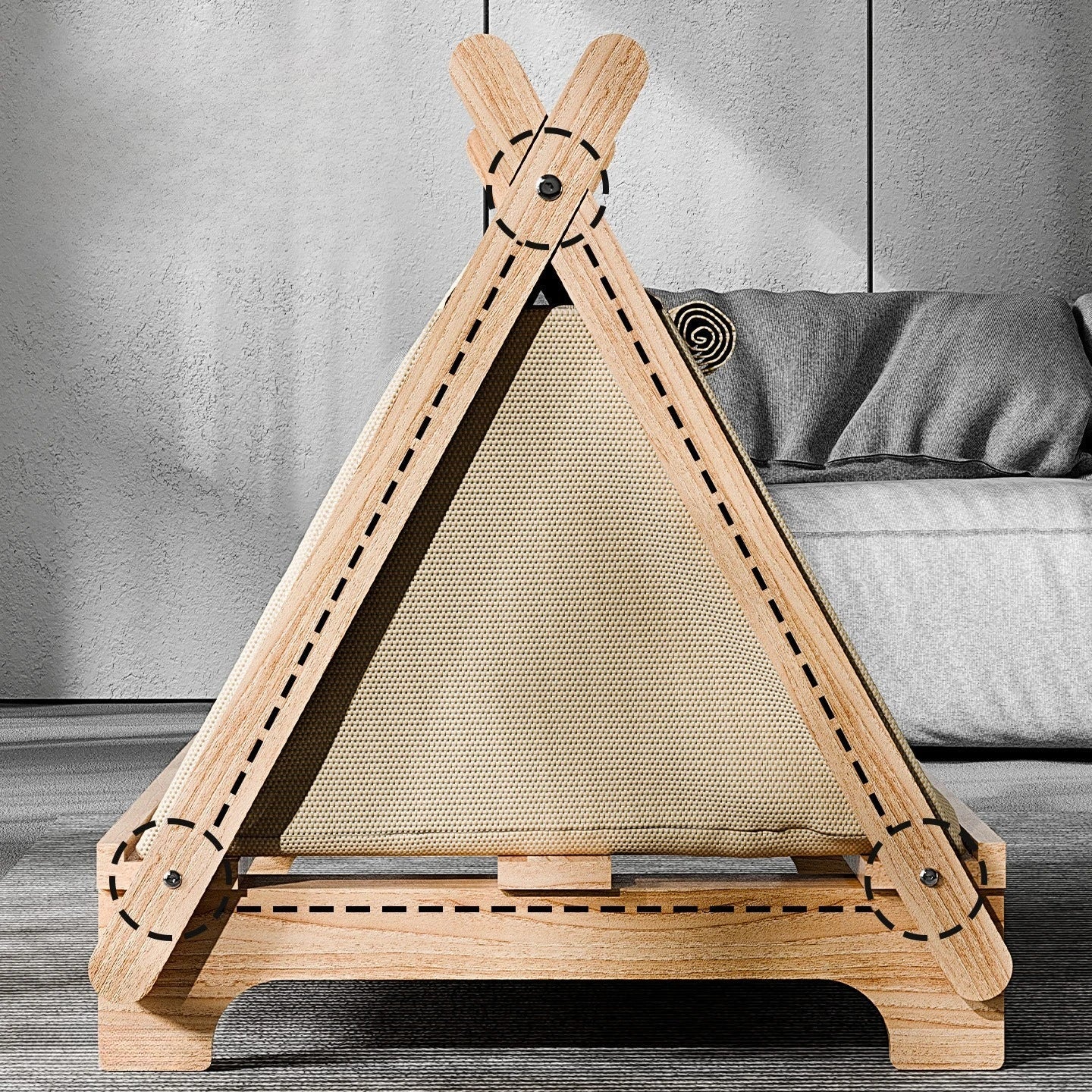 Cat Bed with Window Wooden Cat Tent