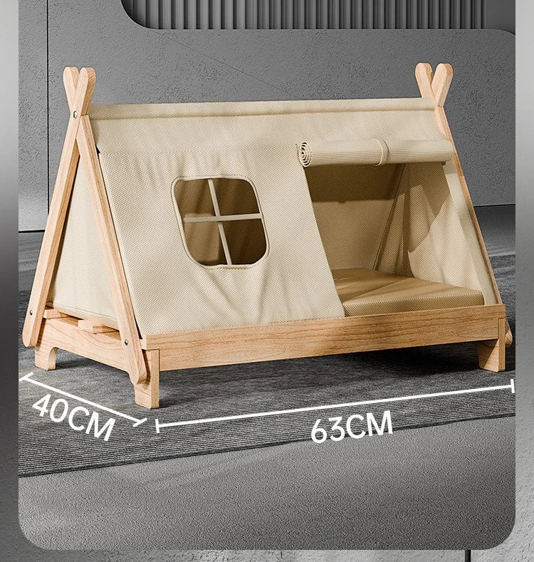 Cat Bed with Window Wooden Cat Tent