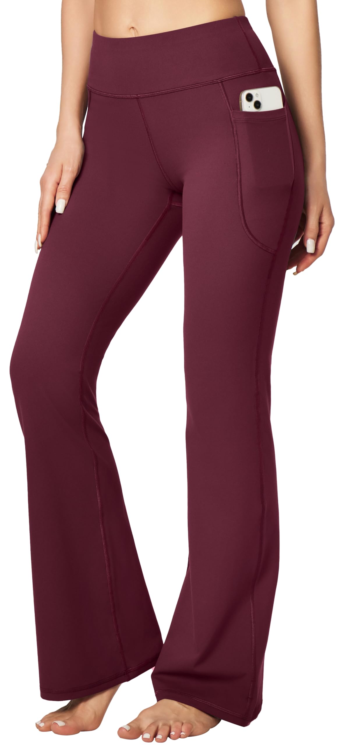 High-Rise Flare Pants with Pleated Hips, Tummy Control, and Side Pockets