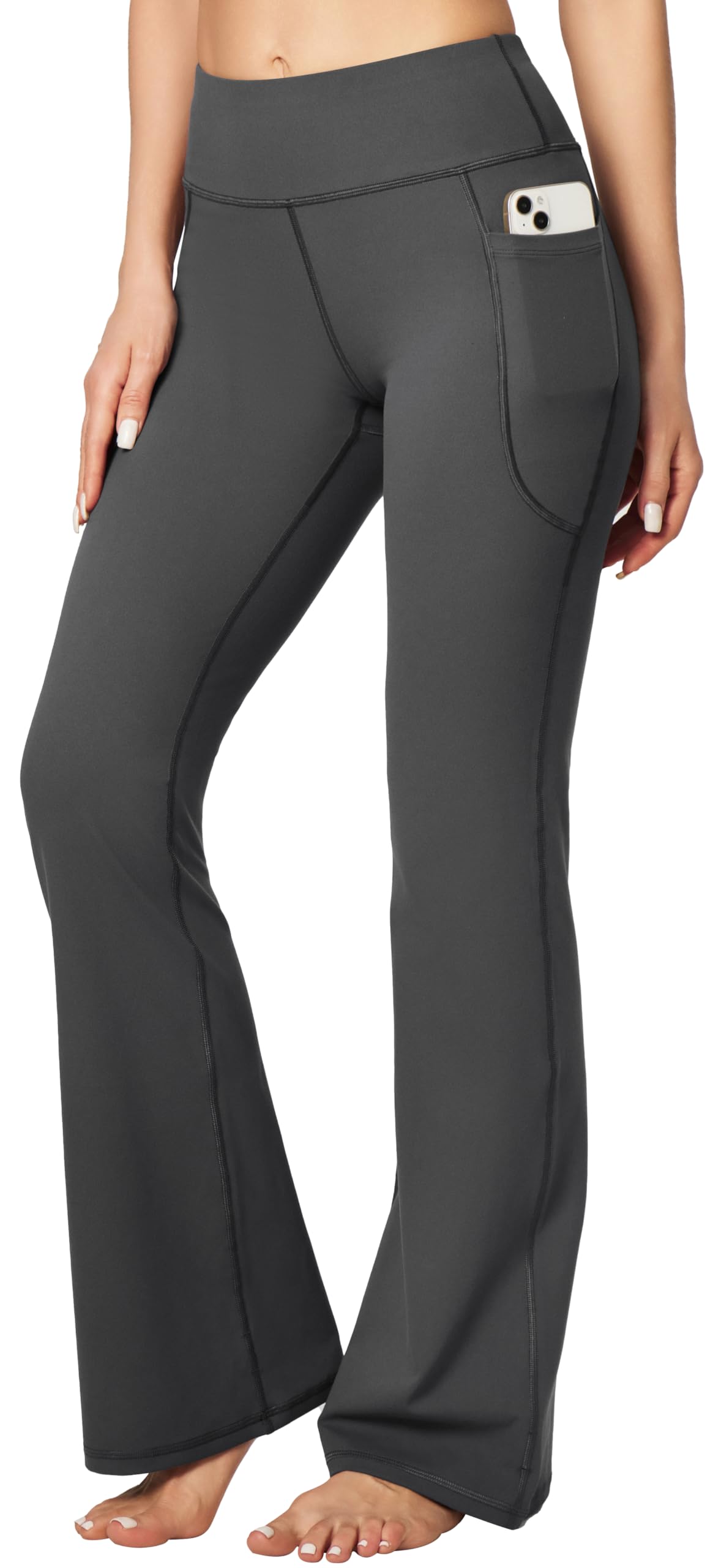 High-Rise Flare Pants with Pleated Hips, Tummy Control, and Side Pockets
