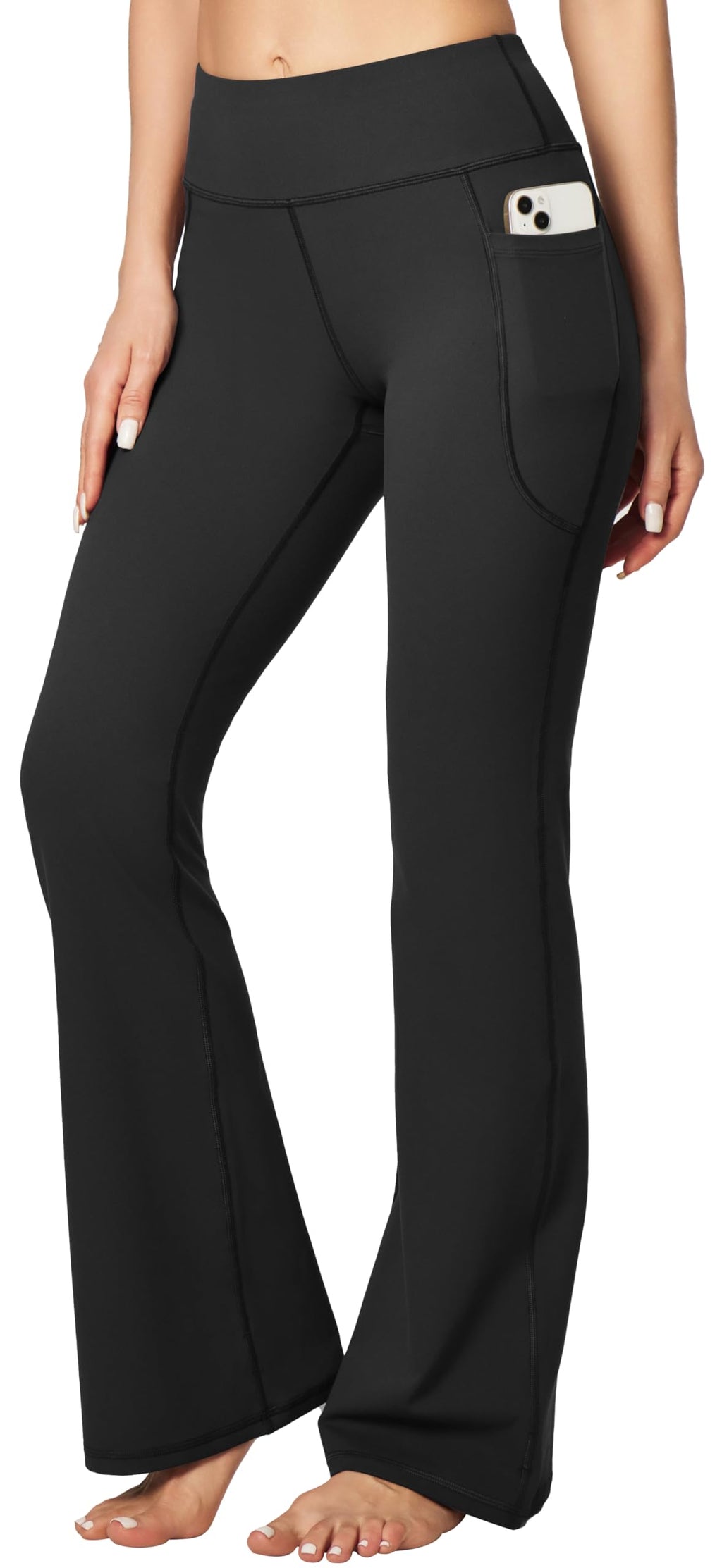 High-Rise Flare Pants with Pleated Hips, Tummy Control, and Side Pockets