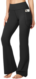 High-Rise Flare Pants with Pleated Hips, Tummy Control, and Side Pockets