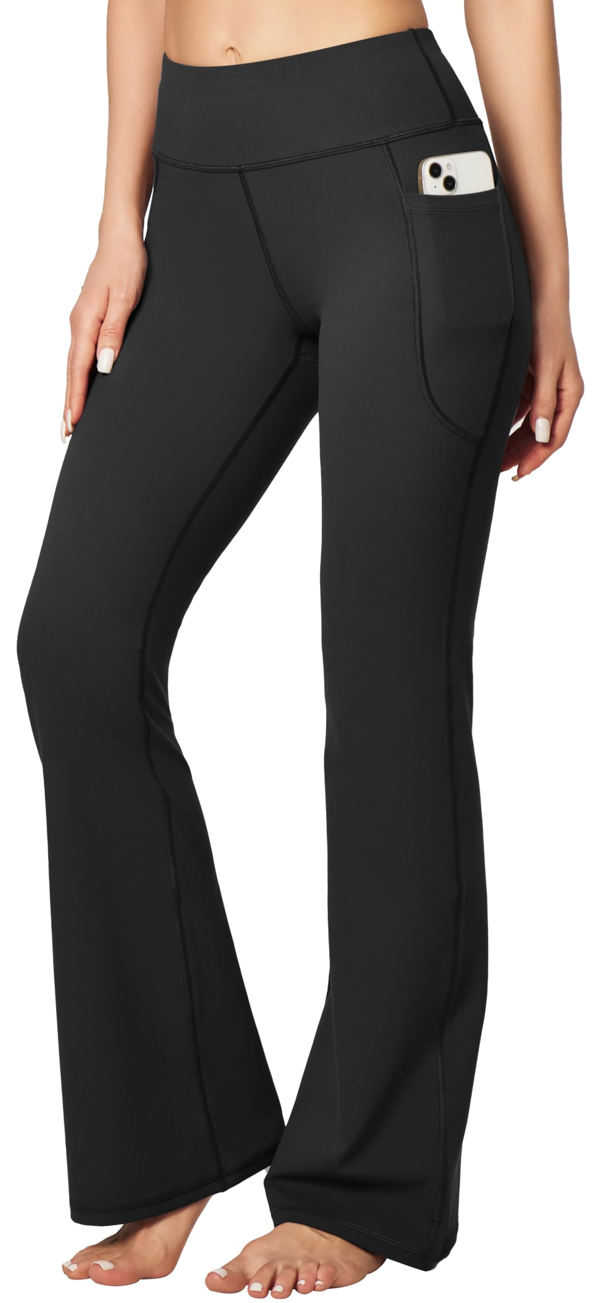 High-Rise Flare Pants with Pleated Hips, Tummy Control, and Side Pockets