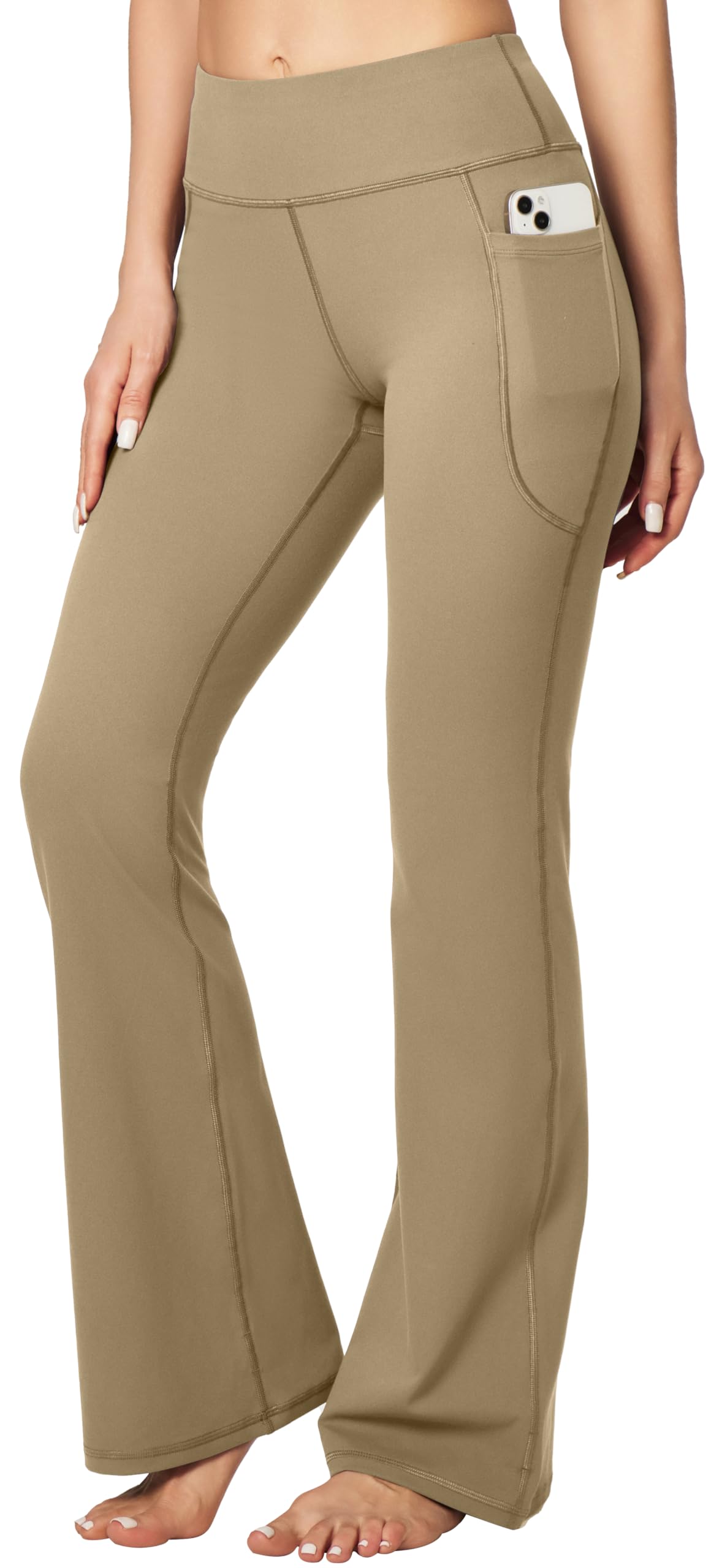 High-Rise Flare Pants with Pleated Hips, Tummy Control, and Side Pockets