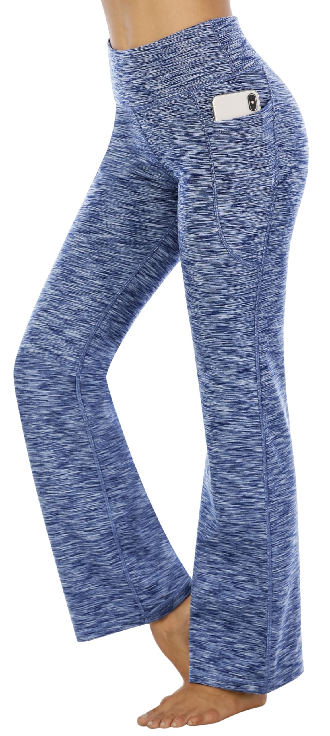 High-Rise Flare Pants with Pleated Hips, Tummy Control, and Side Pockets