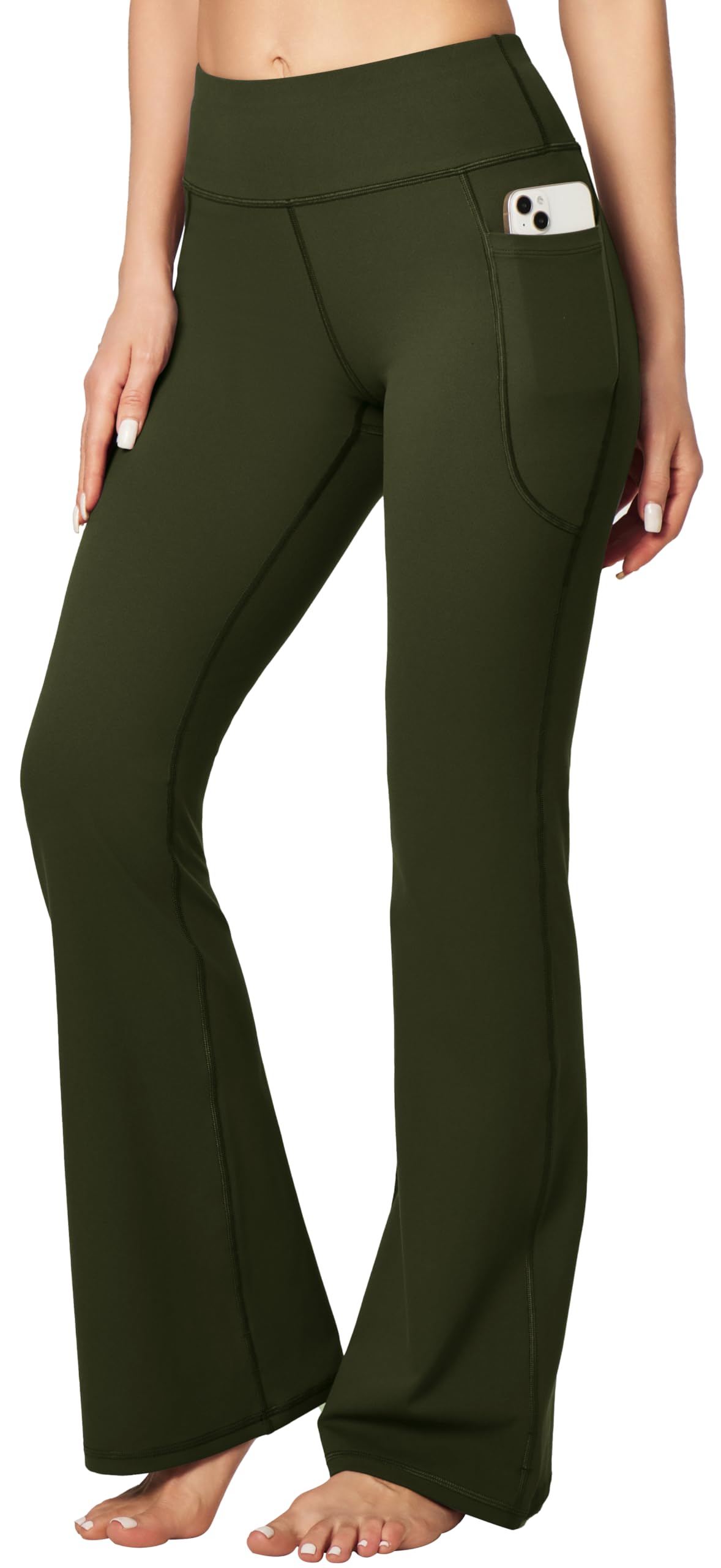 High-Rise Flare Pants with Pleated Hips, Tummy Control, and Side Pockets