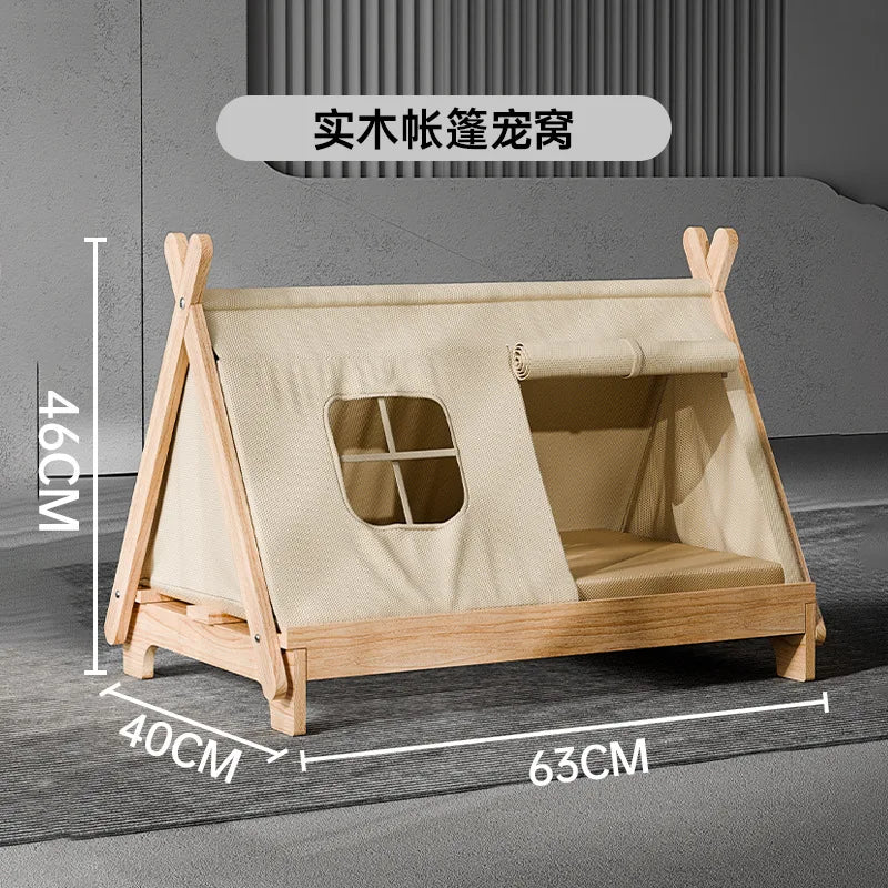 Cat Bed with Window Wooden Cat Tent