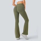 High-Rise Flare Pants with Pleated Hips, Tummy Control, and Side Pockets