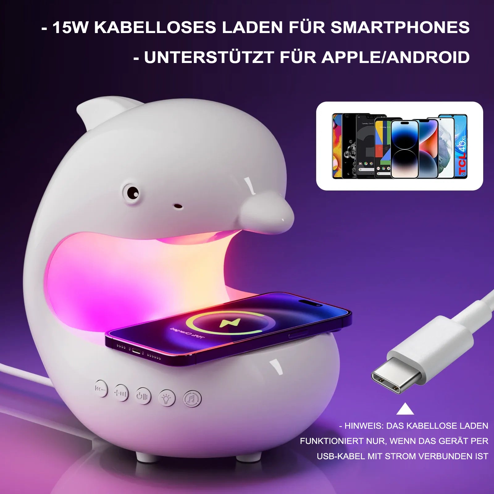 Delfin Drahtloses Lade-Sound & Licht All-in-One-Gerät